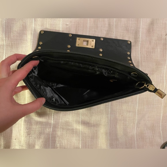 Clutch black with wooden and gold accents - Picture 2 of 5